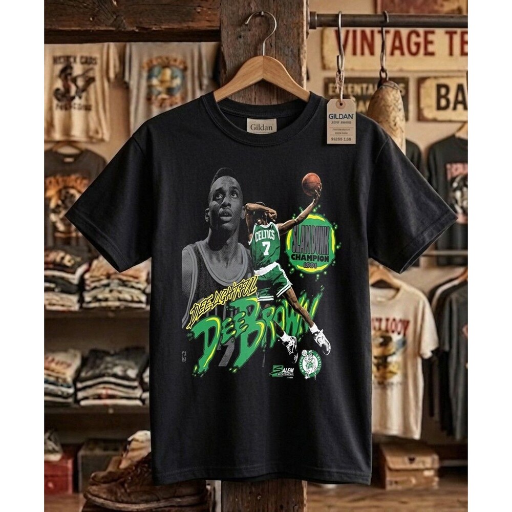 Vintage 90s Dee Brown Slam Dunk Champion Heavy Cotton Tee Graphic Retro Style
